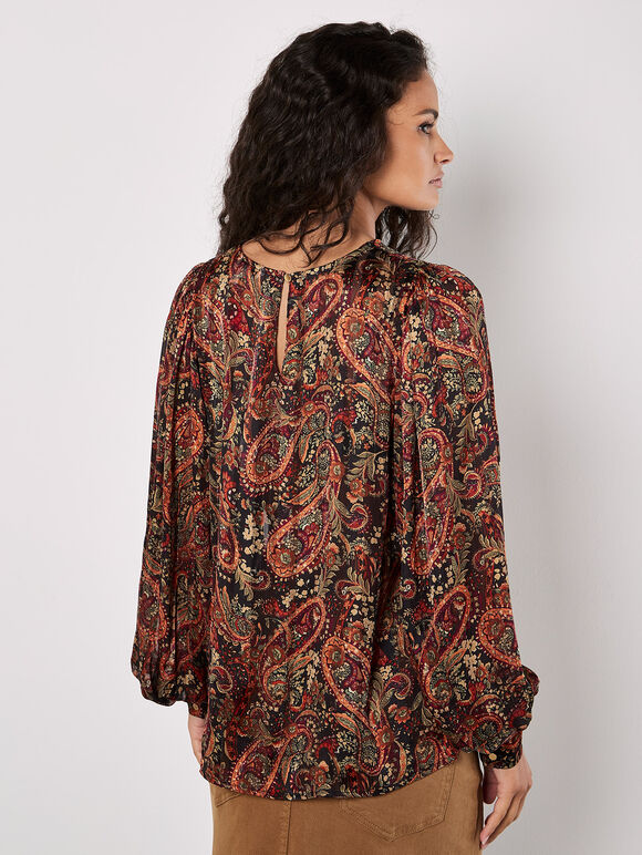 Paisley Sparkle Self Stripe Blouse, Black, large