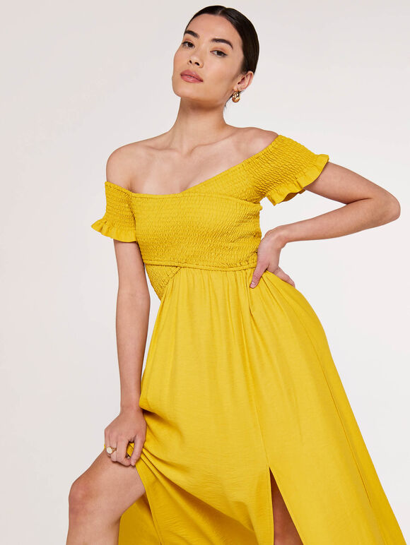 Cross Over Slit Dress, Yellow, large