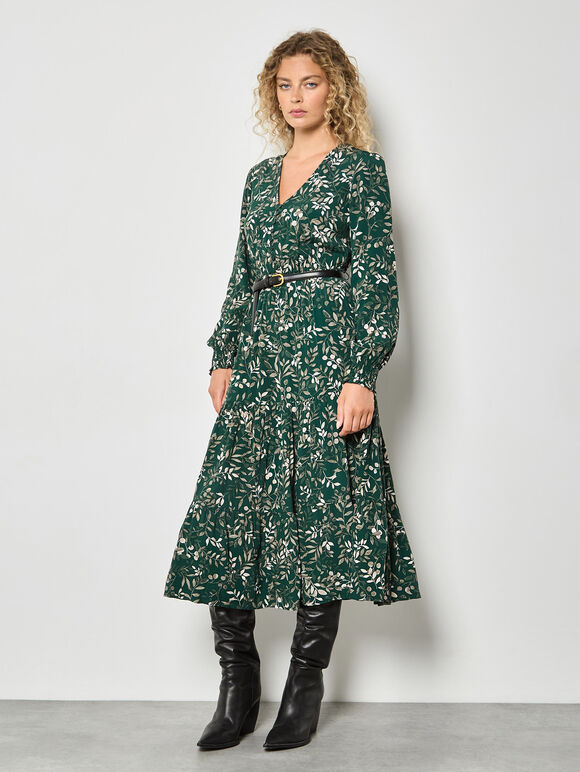 Eucalyptus Print Tiered Maxi Dress, Green, large