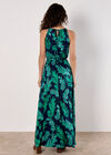 Tropical Leaf Satin Halter Neck Maxi Dress, Navy, large