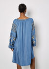Aztec Embroidered Denim Mini Dress, Blue, large