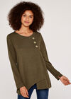 Button Long Sleeve Top, Khaki, large