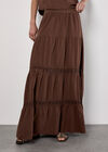 Tiered Crochet Insert Maxi Skirt, Brown, large