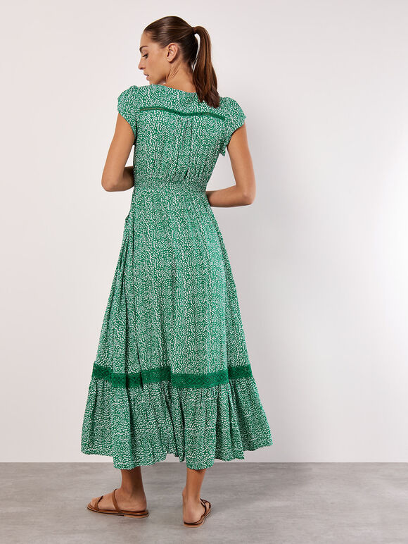 Dot Print Maxi Dress, Green, large
