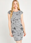 Grey Floral Vine Shift Dress, Grey, large