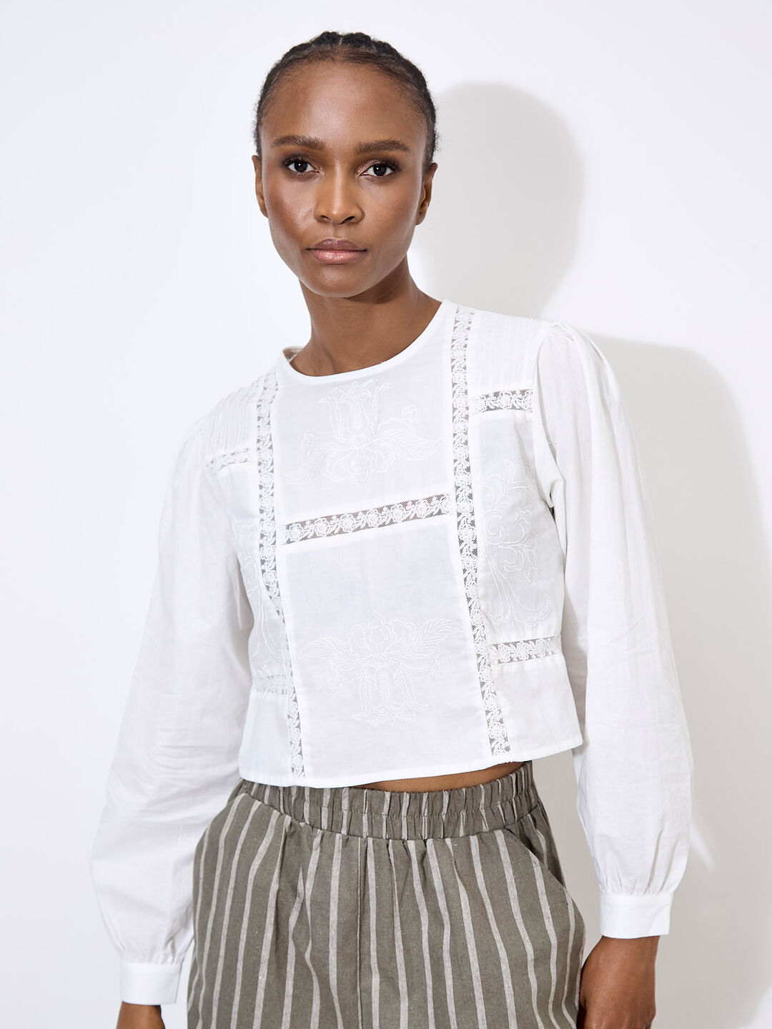 Image of Lace Embroidered Cotton Top