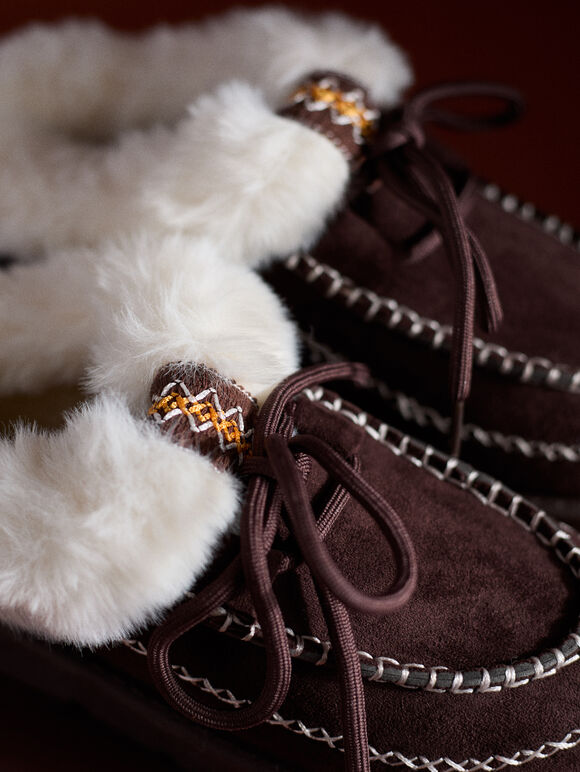 Sherpa-Lined Slip-On Moccasins, Brown, large