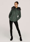 Faux Fur Hood Puffer Jacket, Green, large