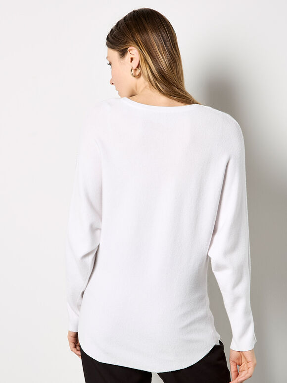 Stud Embellished Batwing Jumper, White, large