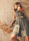 Linen Blend Shirt Mini Dress, Khaki, large