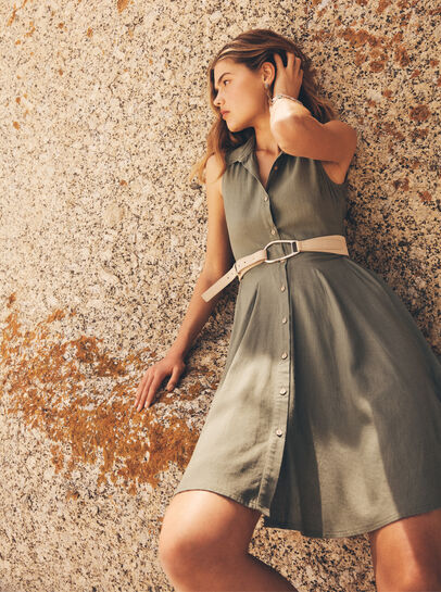 Linen Blend Shirt Mini Dress