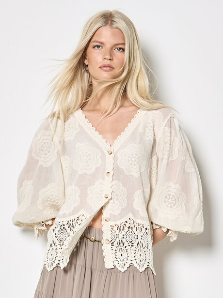 Embroidered Daisies Lace Blouse