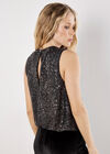 Chevron Sequin Puff Hem Top, Dark Grey - Charcoal, large