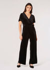 Velvet Wrap Culotte Jumpsuit, Black, large