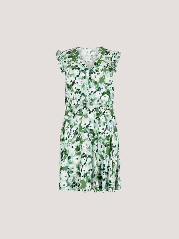 Floral Chiffon Mini Dress, Green, large