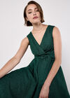 Metallic Pleat Skater Mini Dress, Green, large