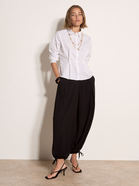 Cinched Cotton Stripe Shirt