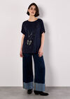 Oversized Butterfly Diamante Stud T-Shirt, Navy, large