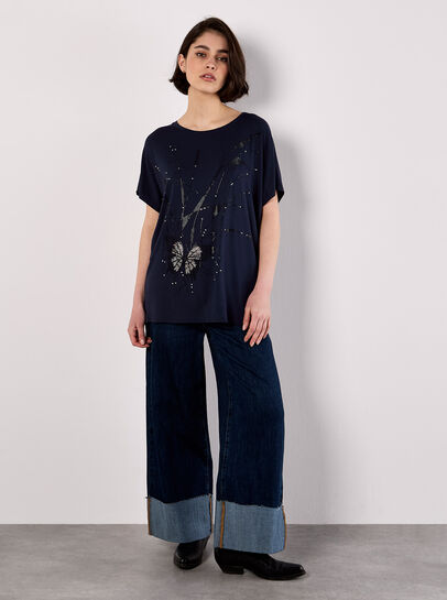 Oversized Butterfly Diamante Stud T-Shirt