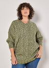 Curve Cable Knit Flecked Jumper, Khaki, large