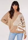 Oversized Zebra Pattern Jumper, Stone, large