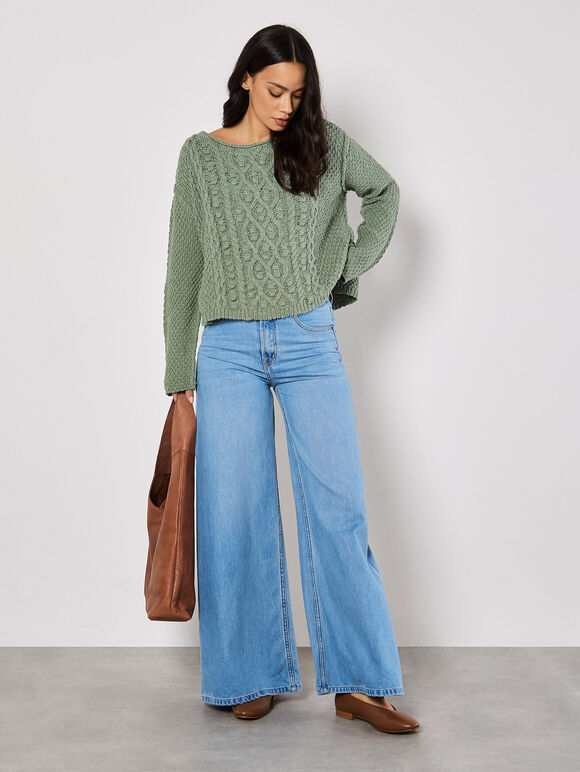 Cable Knit Jumper, Mint, large