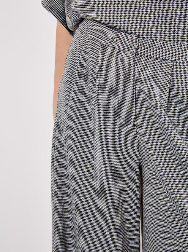 Wide Leg Dogtooth Trousers, Black, large