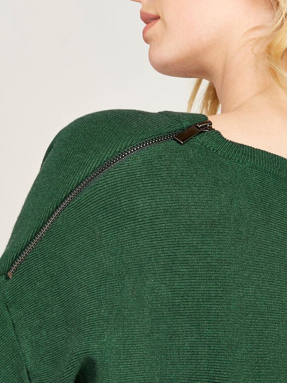 Zip Shoulder Colourblock Dress, Green, large