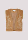 Embroidered Suedette Waistcoat, Brown, large
