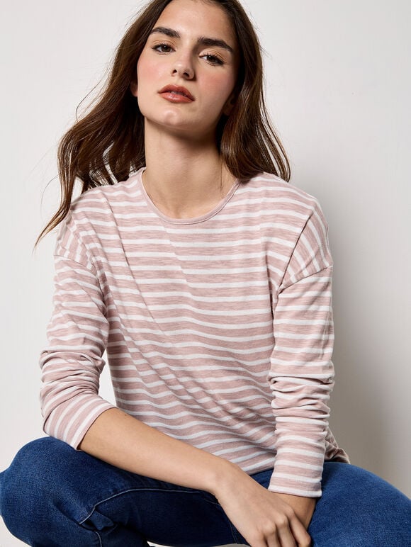 Soft Slub Jersey Stripe Top, Pink, large