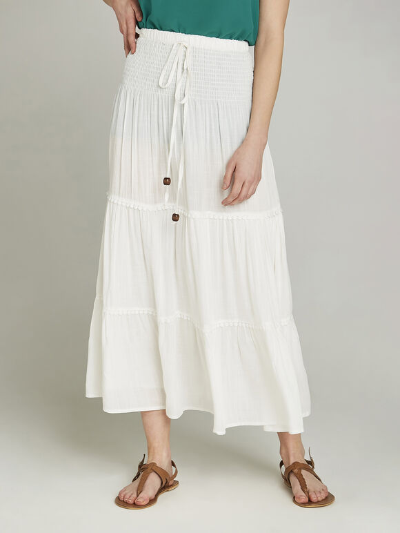 Pom Pom Trim 2in1 Dress, Cream, large