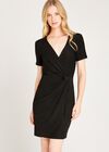 V-Neck Knot Waist Dress, Black, large