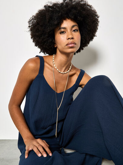 Wide-Leg Textured Cotton Jumpsuit