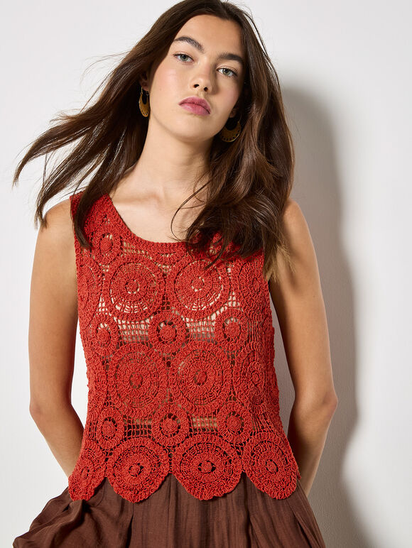 Crochet Circles Crop Top, Orange, large
