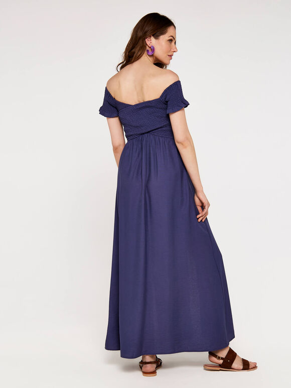Cross Over Slit Dress, Blue, large
