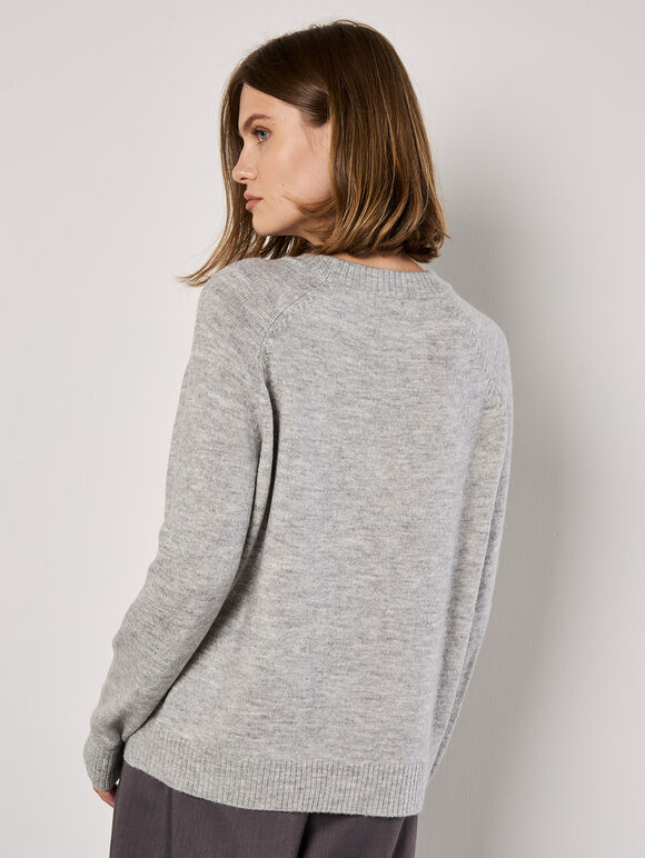 Sequin Embellished Bow Jumper, Grey, large