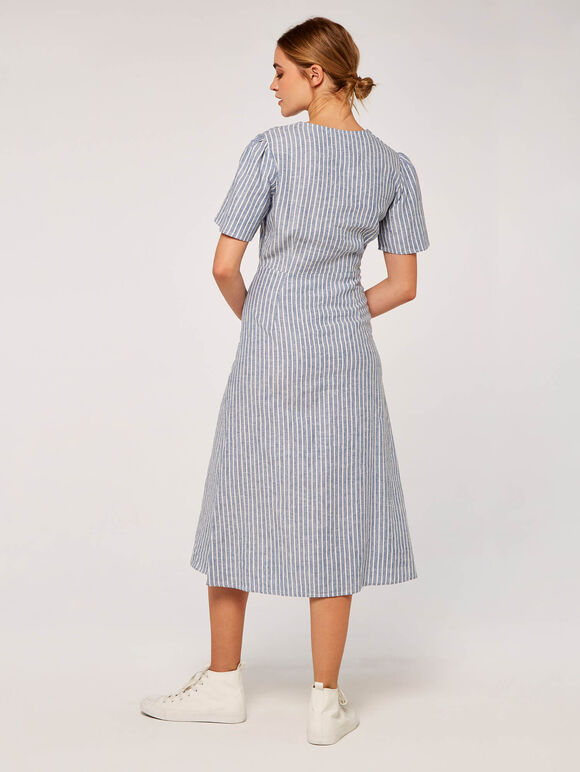 Stripe Asym Button Dress, Blue, large