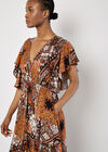Patchwork Ruffle Tiered Midi Dress, Orange, large