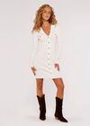 Bodycon Butttoned Mini Dress, Cream, large