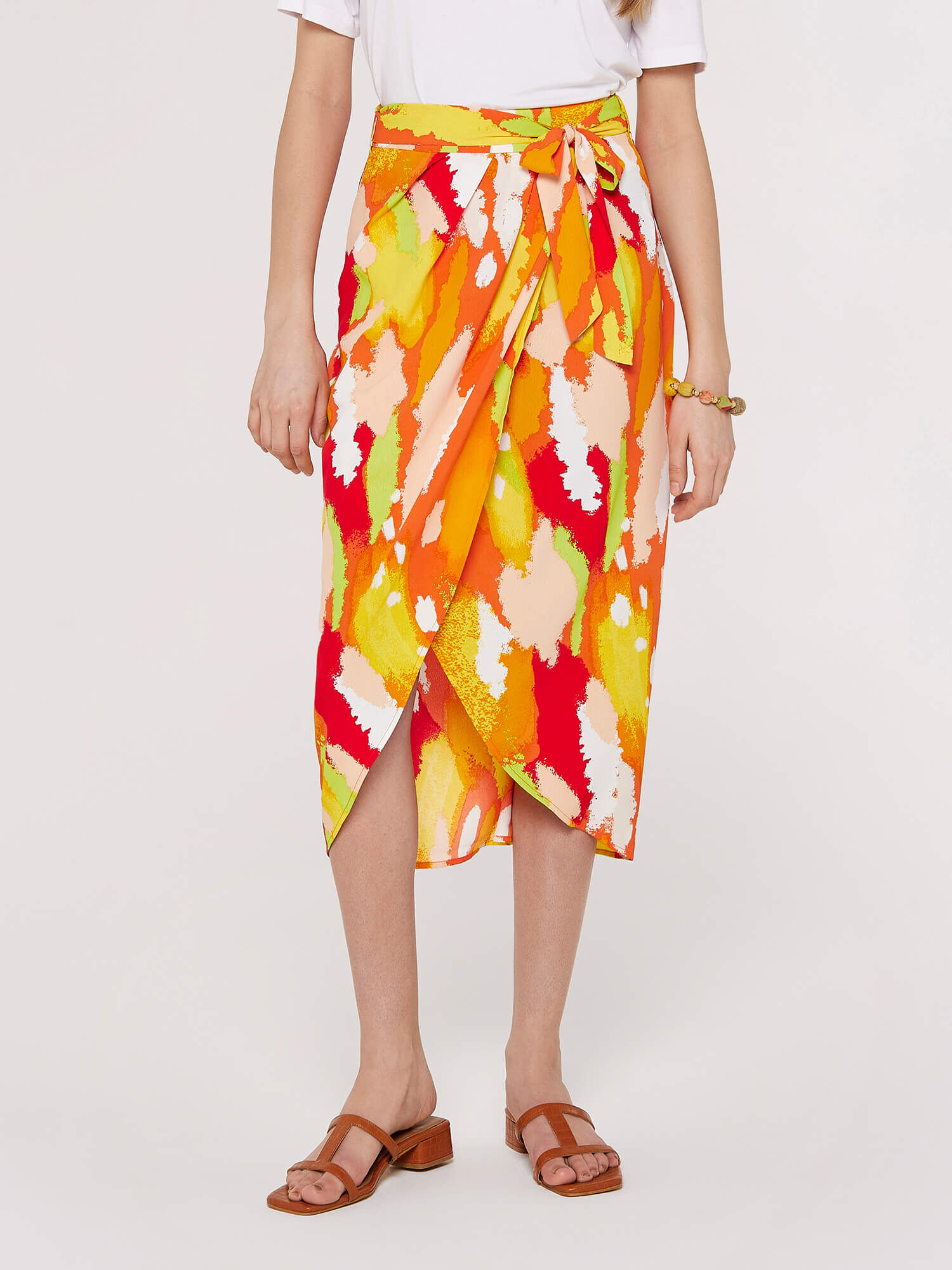 Orange wrap outlet midi skirt
