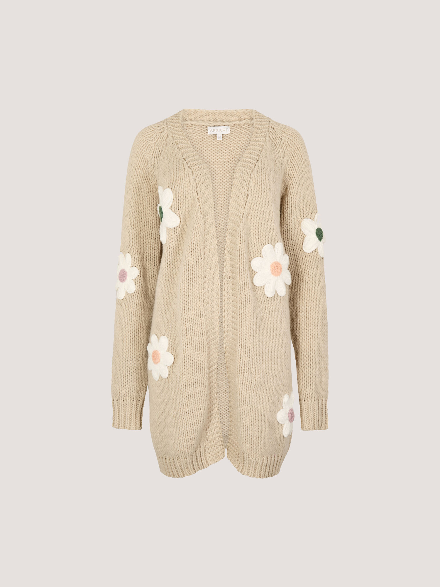 3D Daisy Chunky Knit Cardigan | Apricot Clothing