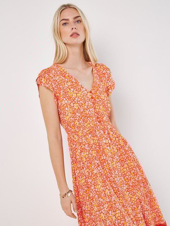 Ditsy Floral Maxi Dress, Orange, large