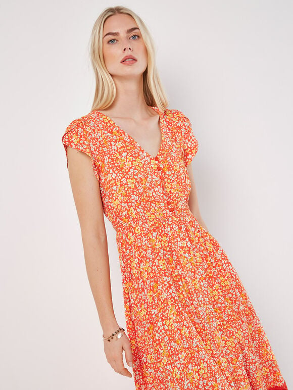 Ditsy Floral Maxi Dress, Orange, large