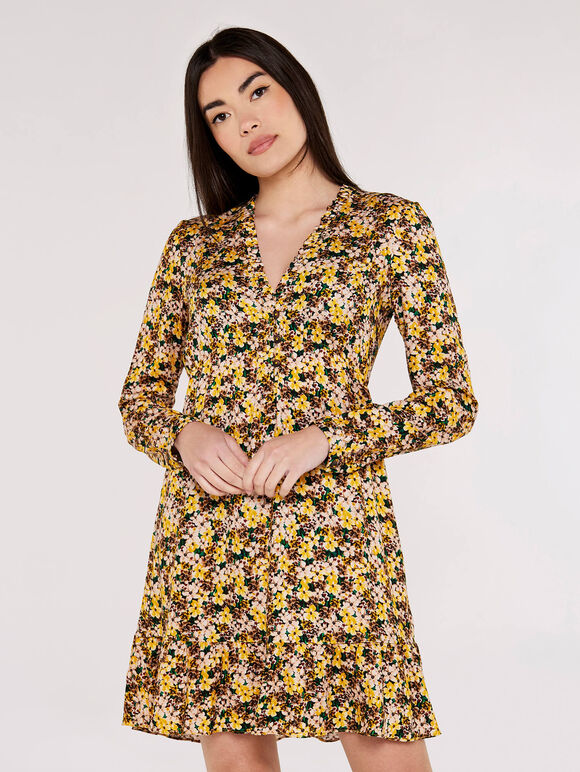 Ditsy Frill Hem Dress, Green, large