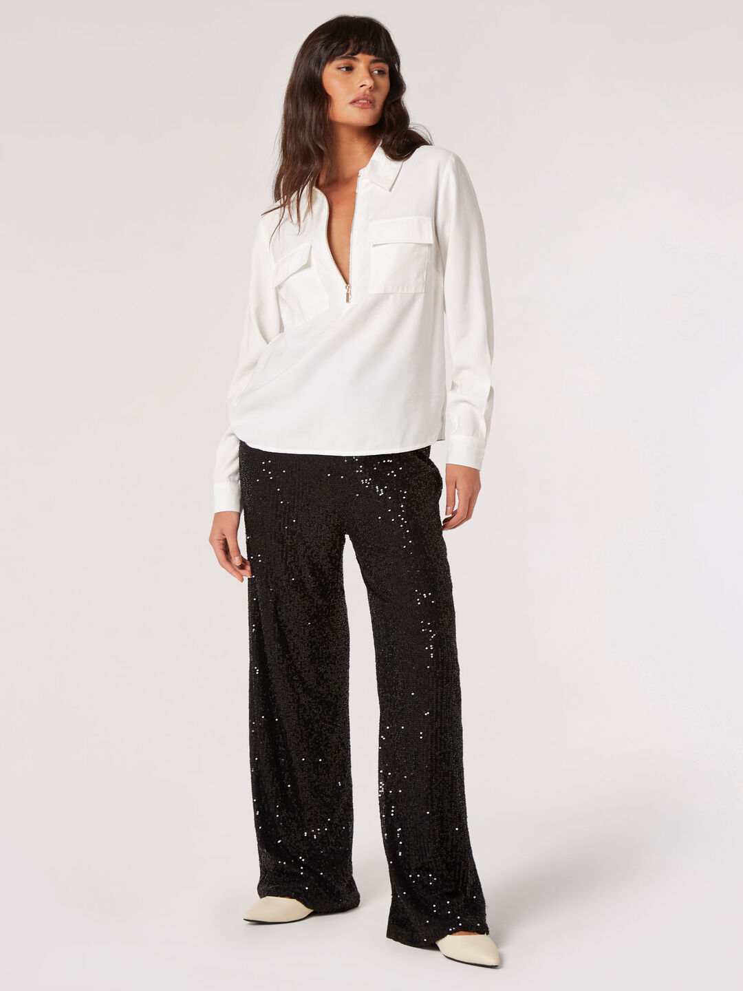 Image of Soft Twill Zip Blouse