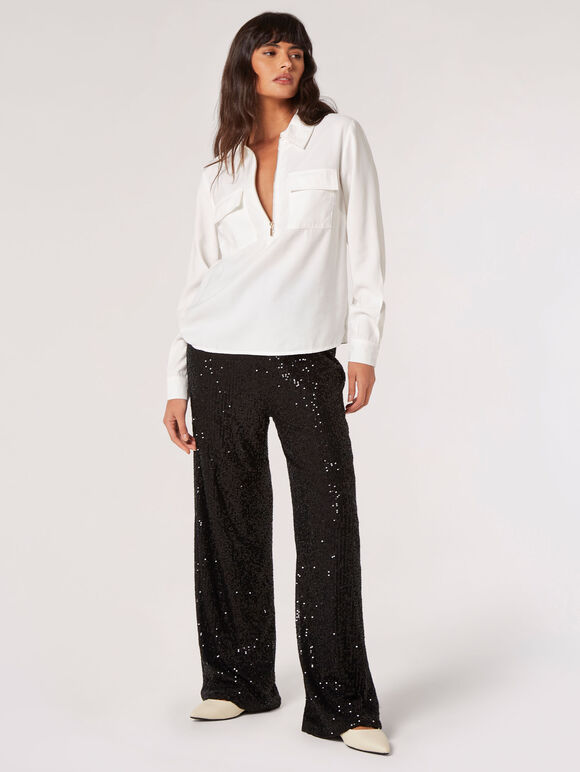 Soft Twill Zip Blouse, White, large