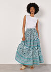 Floral Vine Cotton Tiered Maxi Skirt, Cream, large