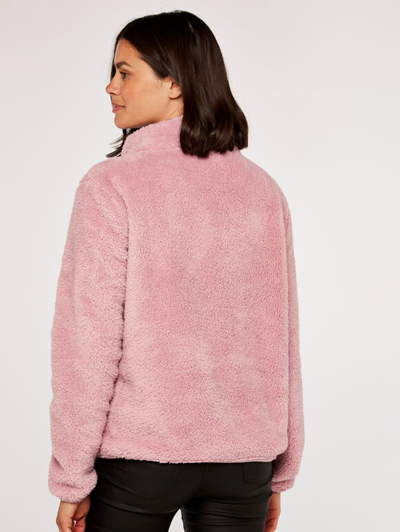 Fleece Cardigan, Pink, large