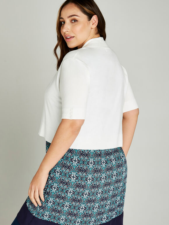 Button Sleeve Detail Knit Shrug +, Cream, large