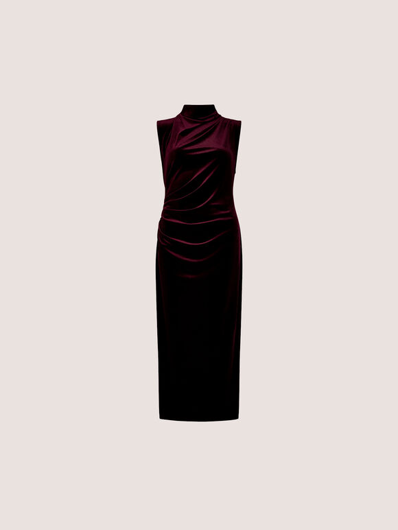 Velvet Bodycon Midaxi Dress, Burgundy, large